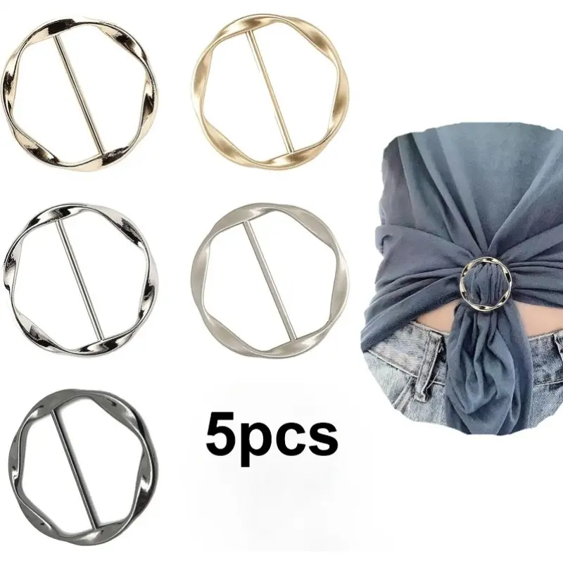 Women's Fashion Metal Round Scarf Ring Clips, 5pcs T-Shirt Tie Clip Buckles, Clothing Wrap Holders (Home Decor Accessory)