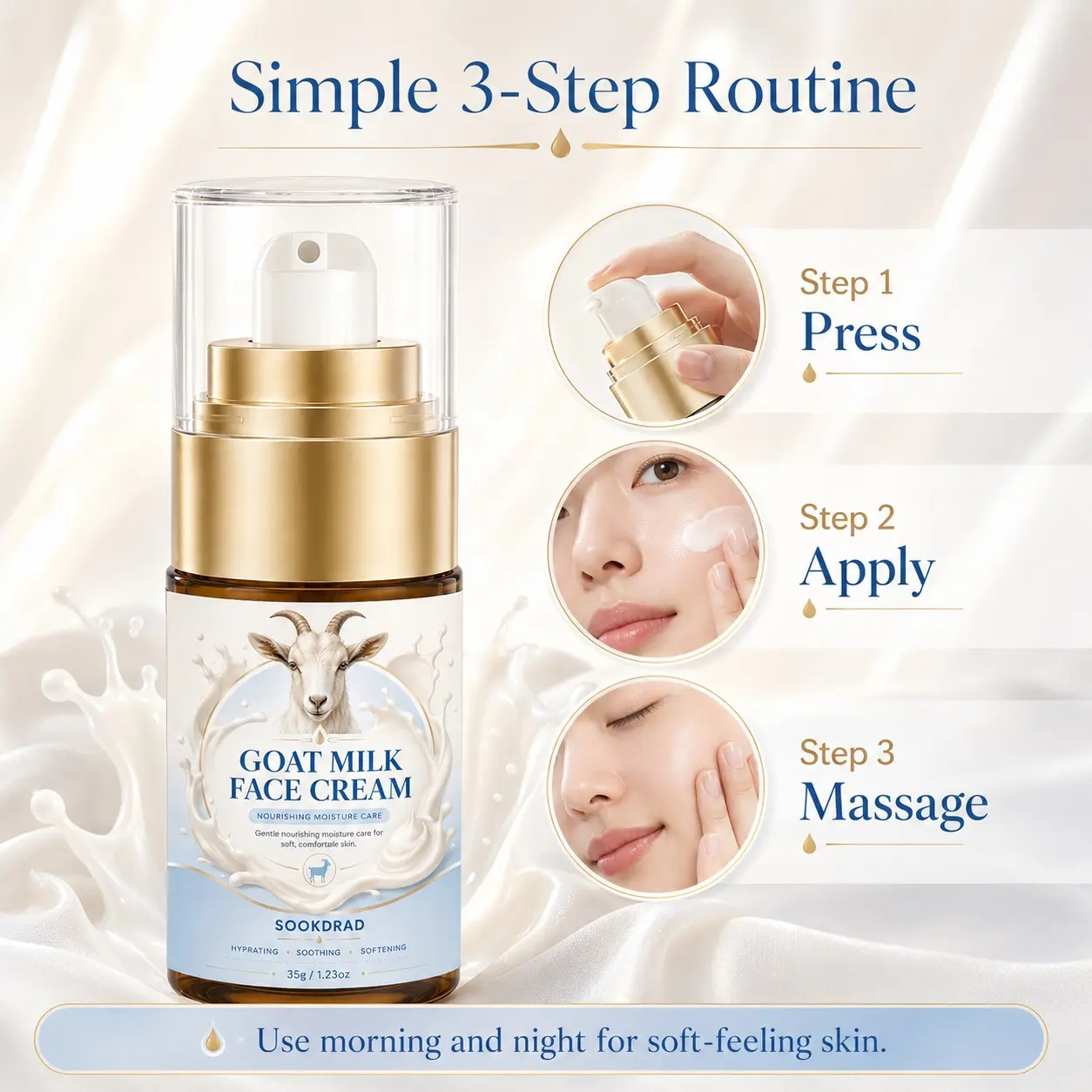 Goat Milk Face Cream, goat milk, nourishing, moisturizing, hydrating, soothing, softening, for face, all skin types, daily skincare, 35g/1.23oz