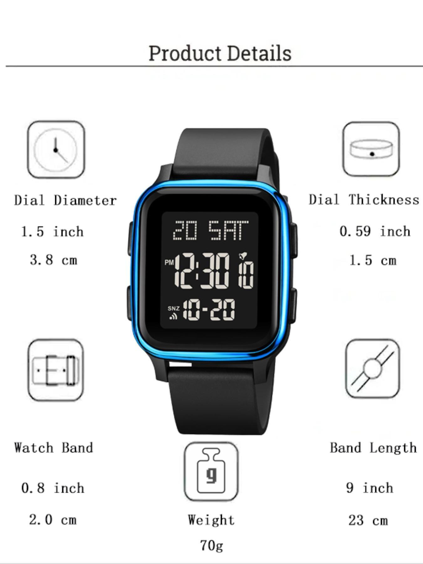 Men's Sporty Digital Watch, Fashionable Digital Watch with Date & Week Display, Waterproof & Sweat-proof Watch for Men for Daily Life, with Box