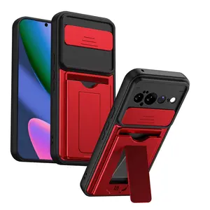 Foldable Stand + Card Holder Phone Case for Google Pixel11/pixel11 Pro, Shockproof Pixel11 Pro Xl, Soft Hard 2-In-1 Phone Protector