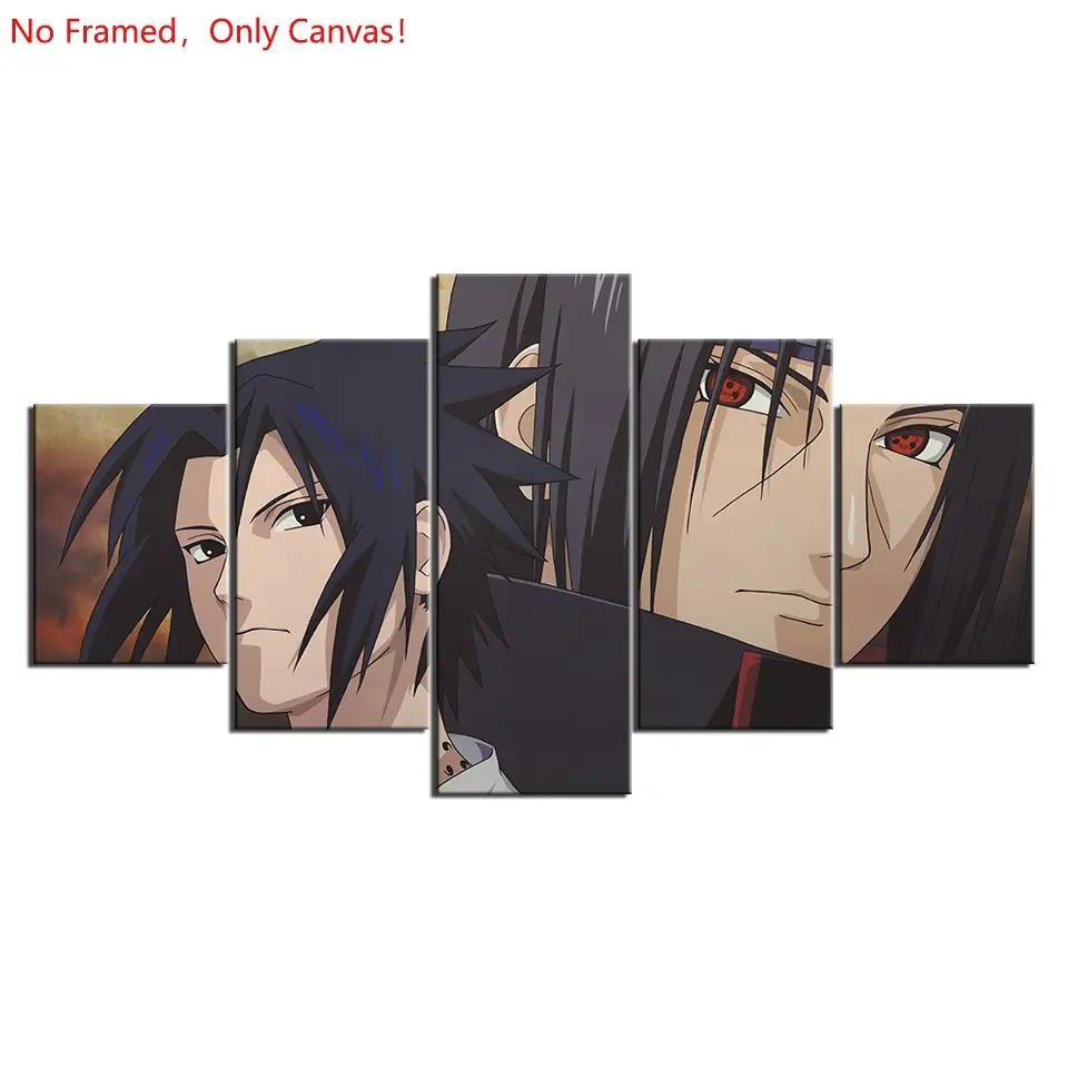 5 piece/set of frameless canvas painting print poster, classic hot-blooded anime art, Itachi and Sasuke Uchiha, very suitable for Japanese two-dimensional fans, the perfect gift for bedroom, living room, kitchen, dormitory corridor, mural, wall decoration