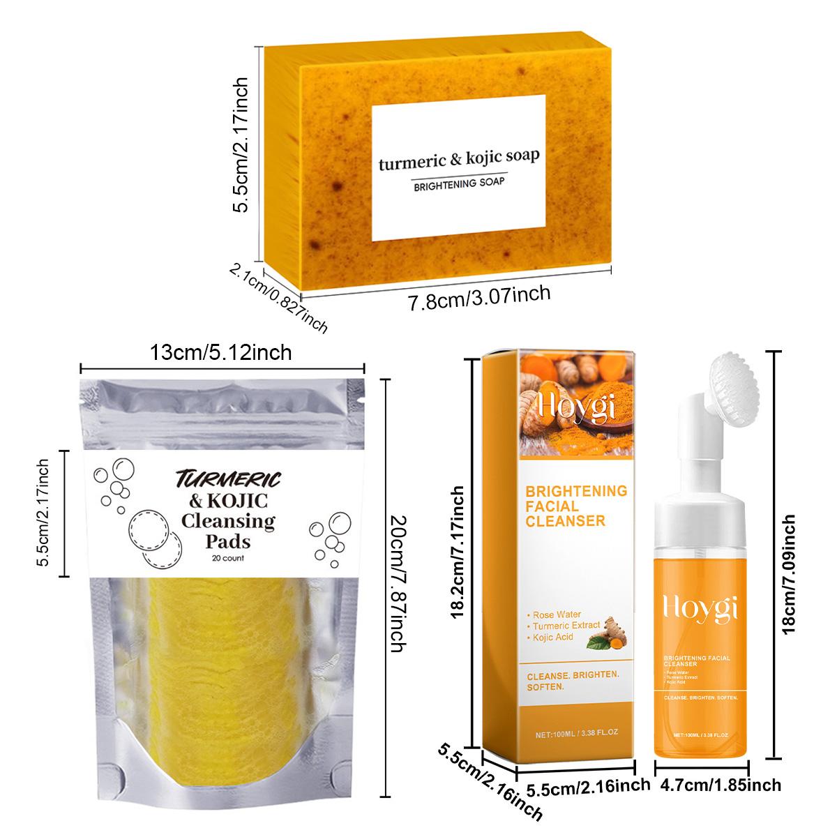 Turmeric & Kojic Facial Cleansing Set, 3 Counts/set Turmeric Cleansing Soap & Turmeric Cleansing Milk & Facial Cleansing Pads, Facial Skin Care Kit, Turmeric Facial Wash