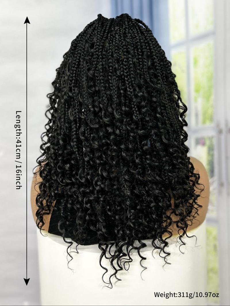 Boho Style Synthetic Box Braided Full Lace Wigs for Women, Gorgeous Fluffy Wigs with Baby Hair Bangs, Synthetic Braided Lace Wigs for Party, Daily Use, Pre Braided Wig