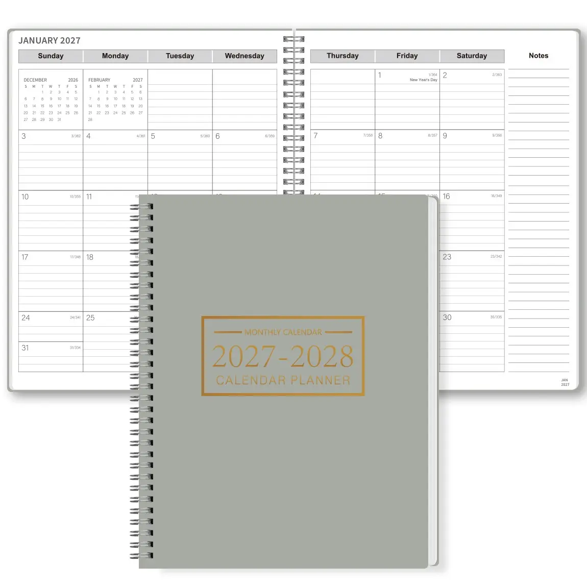 2027-2028 Light Calendar Planner, Budget Planners, Budget Stickers, Spiral Bound, Large Monthly Pages, Annual Overview, Notes Page, Waterproof Cover, Calendars Planners