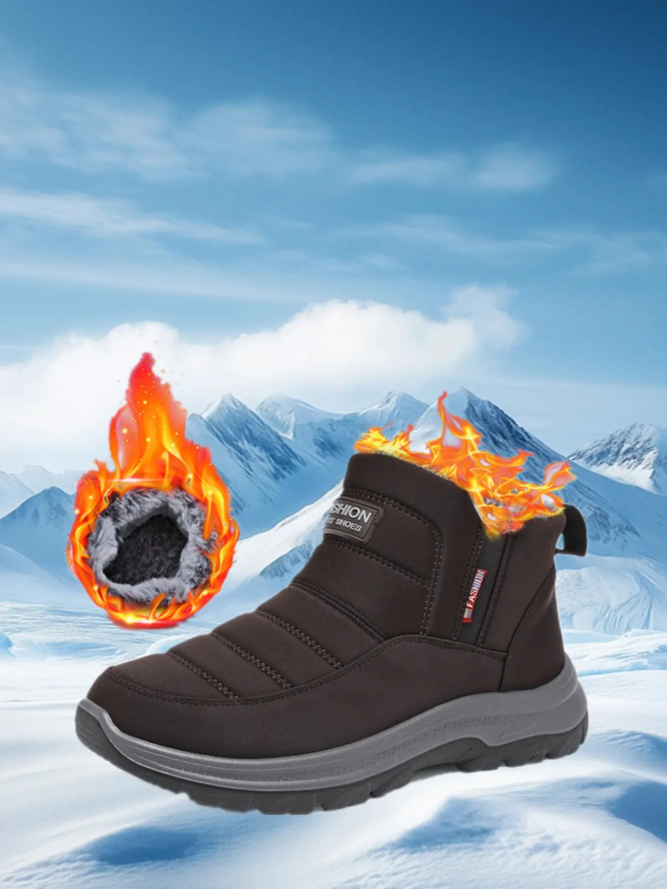 Men's Outdoor Mid-Calf Fluffy Snow Boots, Waterproof Ankle Boots, Anti-Slip Waterproof Comfortable Fleece Lined Thick Warm Inner Sole, Winter Footwear