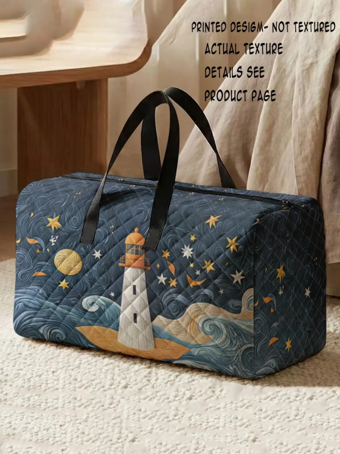 Lighthouse Print Handbag, Large Capacity Travel Suitcase, Portable Overnight Bag, Yoga Training Bag, Shoe Storage Crossbody Bag, Travel Duffels, Duffel Bags, Traveling Bag, Travel Essentials Bag