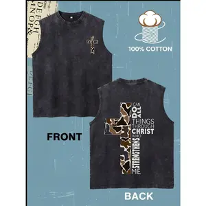 Men'S Faith-Inspired Cross Graphic vest, Dual-Sided Wash, Camouflage Detail, Round Neck, Short Sleeve, Ideal For Summer Casual Wear & Holiday Gifts