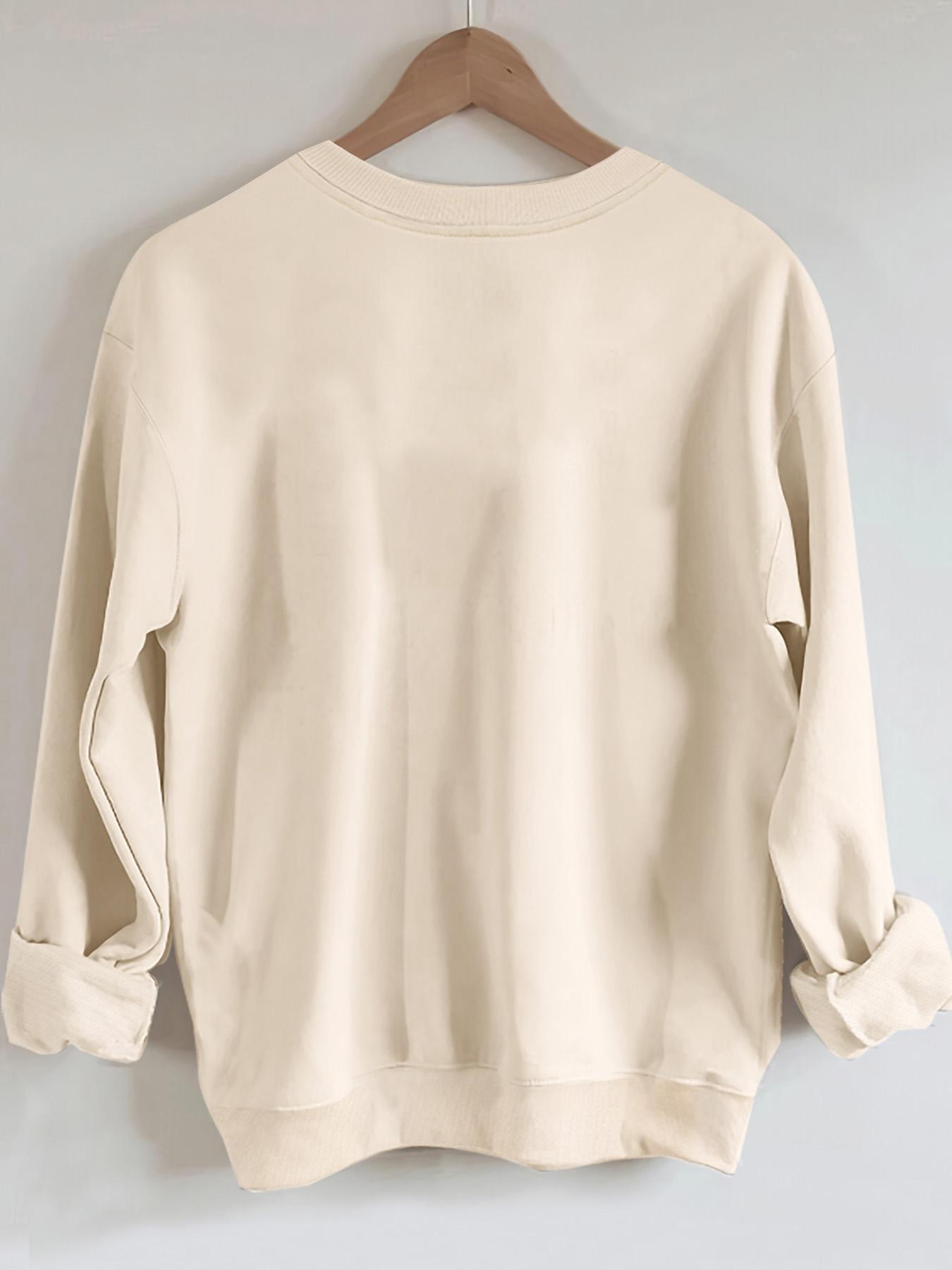 Women's Letter Print Drop Shoulder Longsleeves Sweatshirt, Funny Sweatshirt, Casual Long Sleeve Round Neck Pullover for Spring & Fall, Ladies Clothes for Daily Wear, Womenswear