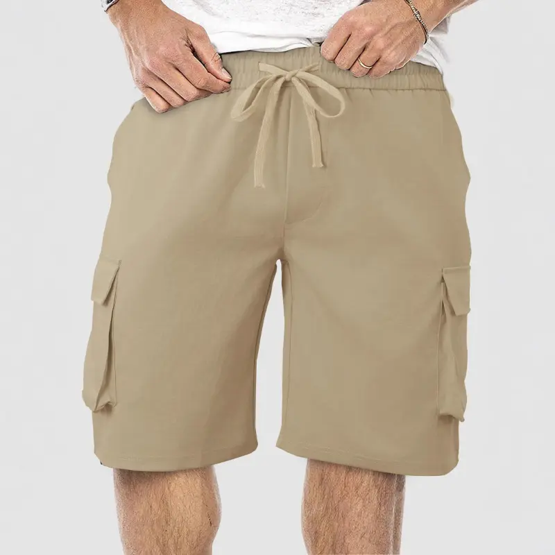 Men's Polyester Cargo Shorts - 5-Inch, Plain, Imitation, Loose Relaxed Fit, Breathable, Casual Menswear for Summer Beach Use, Above The Knee, Athletic, Drawstring, Loose-Fitting, Fabric, Solid Plain, Multi-Function, Machine Wash, Clothes, Oversized, Machi