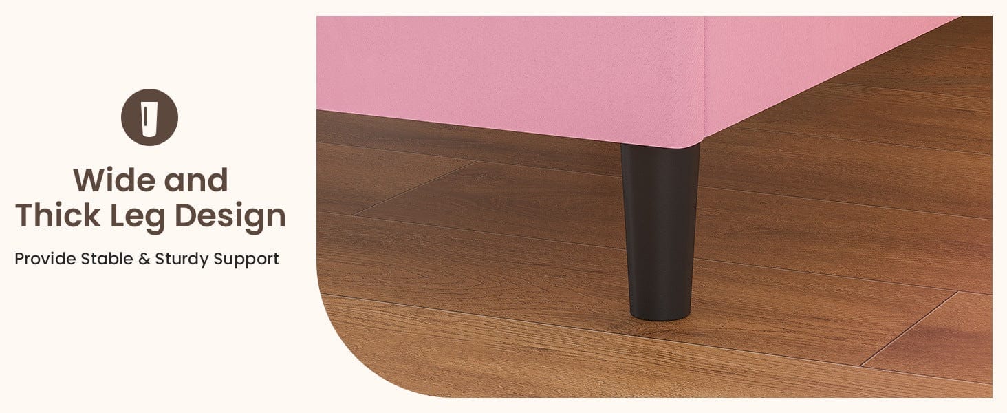 Sikaic Twin Size LED Bed Frame with Charging Station & Storage Headboard Pink Royal Velvet Princess-Inspired Luxury