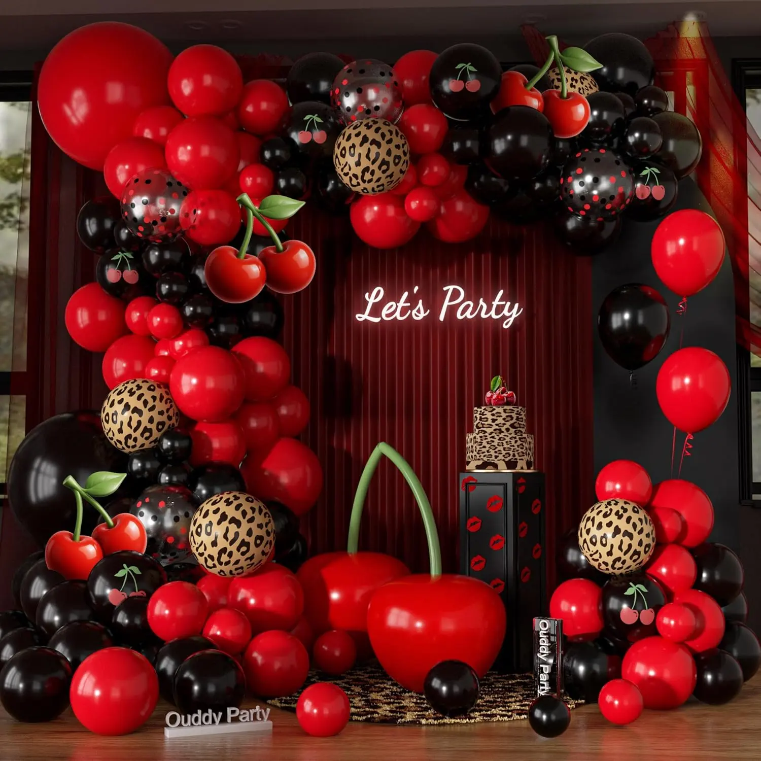 170Pcs Red and Black Leopard Cheetah Printed Balloons Garland Arch Kit | Cherry Black and Red Balloons for Women Girl Cherry Cheetah Birthday Baby Shower Night Bachelorette Party Decoration Supplies