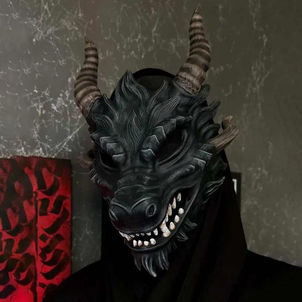 Dragon Head Mask Cosplay Animal Monster Demon Horror Latex Helmet Halloween Carnival Dress Up Party Costumes Props Gifts