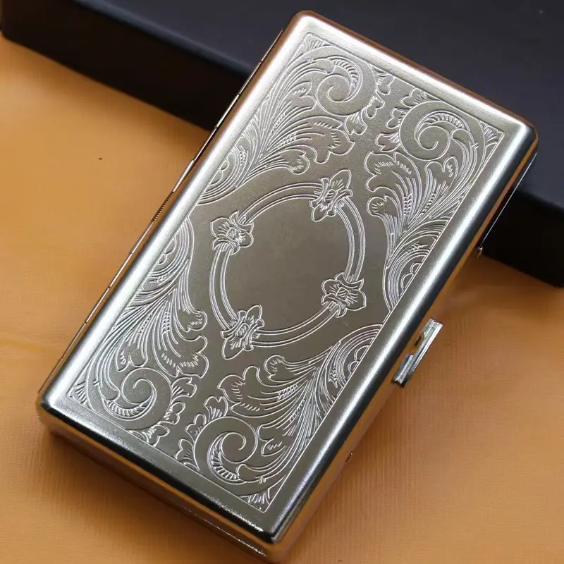 Classic Vintage Metal Cigarette Case, Rfid Credit Card Wallet, Portable for Men and Women, Figure Silver Color, 12pcs 100mm