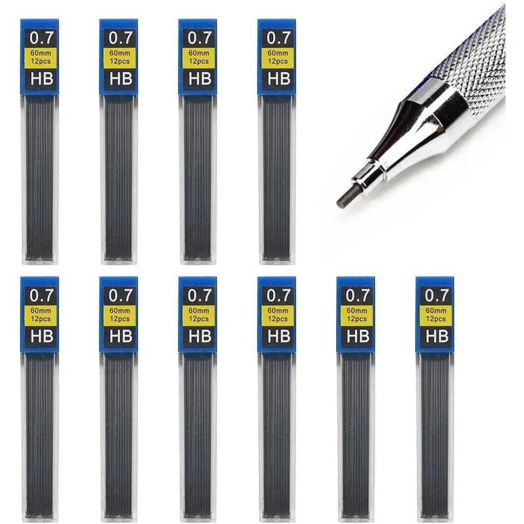 0.7mm HB Mechanical Pencil Lead Refills, 120 count (10 Tubes x 12 Leads), Break-Resistant Polymer Graphite Refills, Smooth Writing Drawing Supplies for School & Office Use