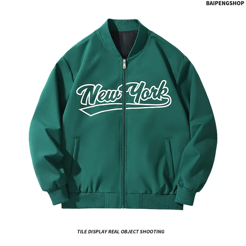 Men's New York Letter Print Baseball Collar Casual Jacket - Menswear Long Sleeve Outerwear for Spring Fall, Soft, Comfortable, Durable, Versatile, Ideal for Campus Life & Daily Travel