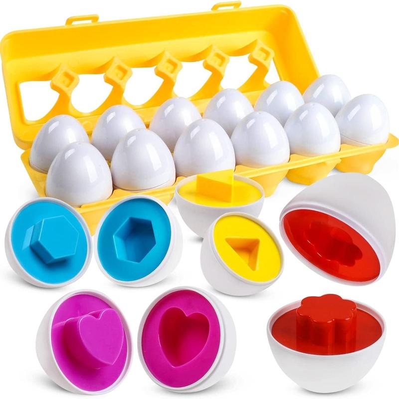 Random Color Egg Shaped Puzzle Toy, Shape Sorter, 12pcs/set Colorful Egg Matching Set, Early Learning & Fine Motor Skills Puzzle for Youngsters