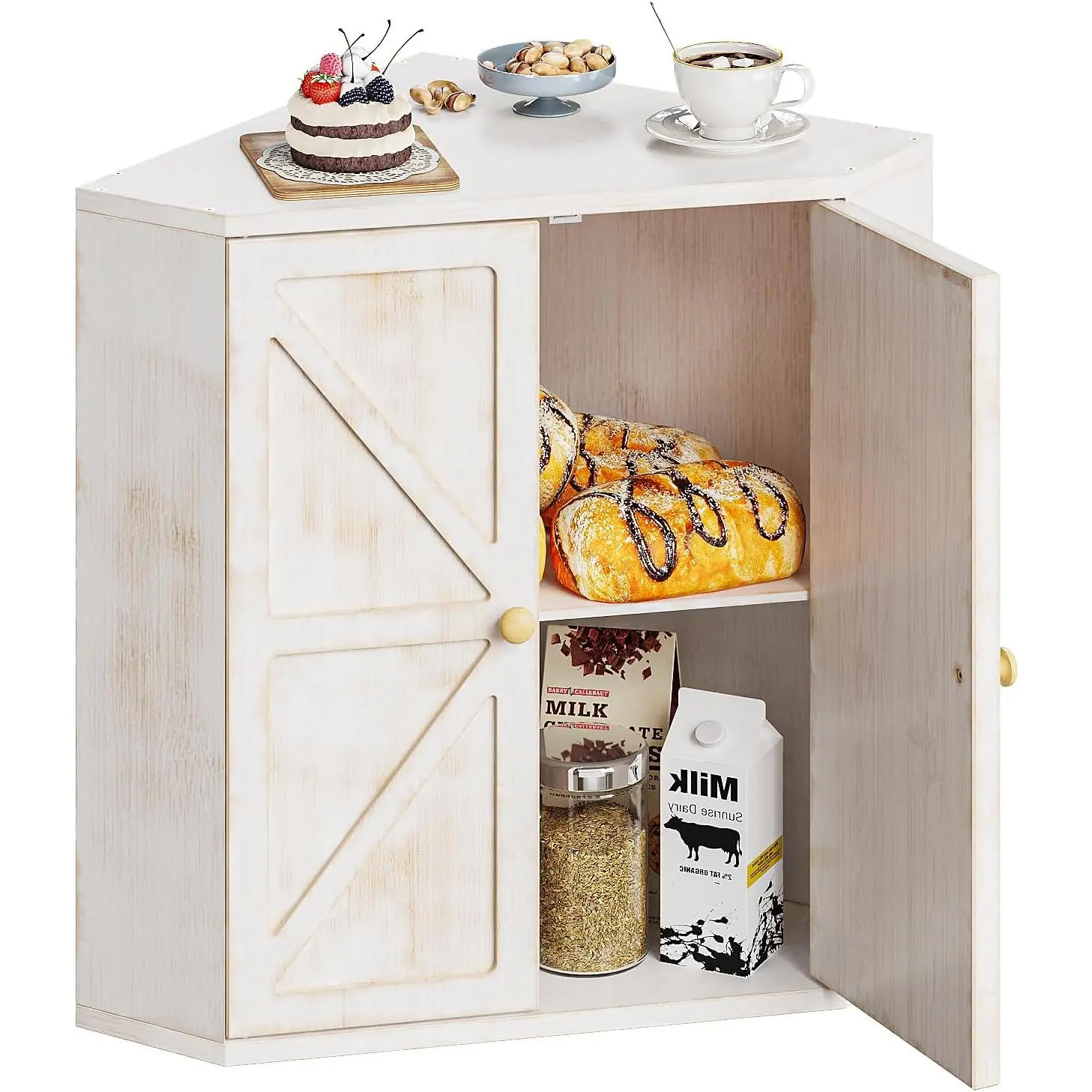 Corner Bread Box for Kitchen Counter Double Layer  Bread Storage Container Large Capacity Bread Storage Bin  Breadbox Organizer