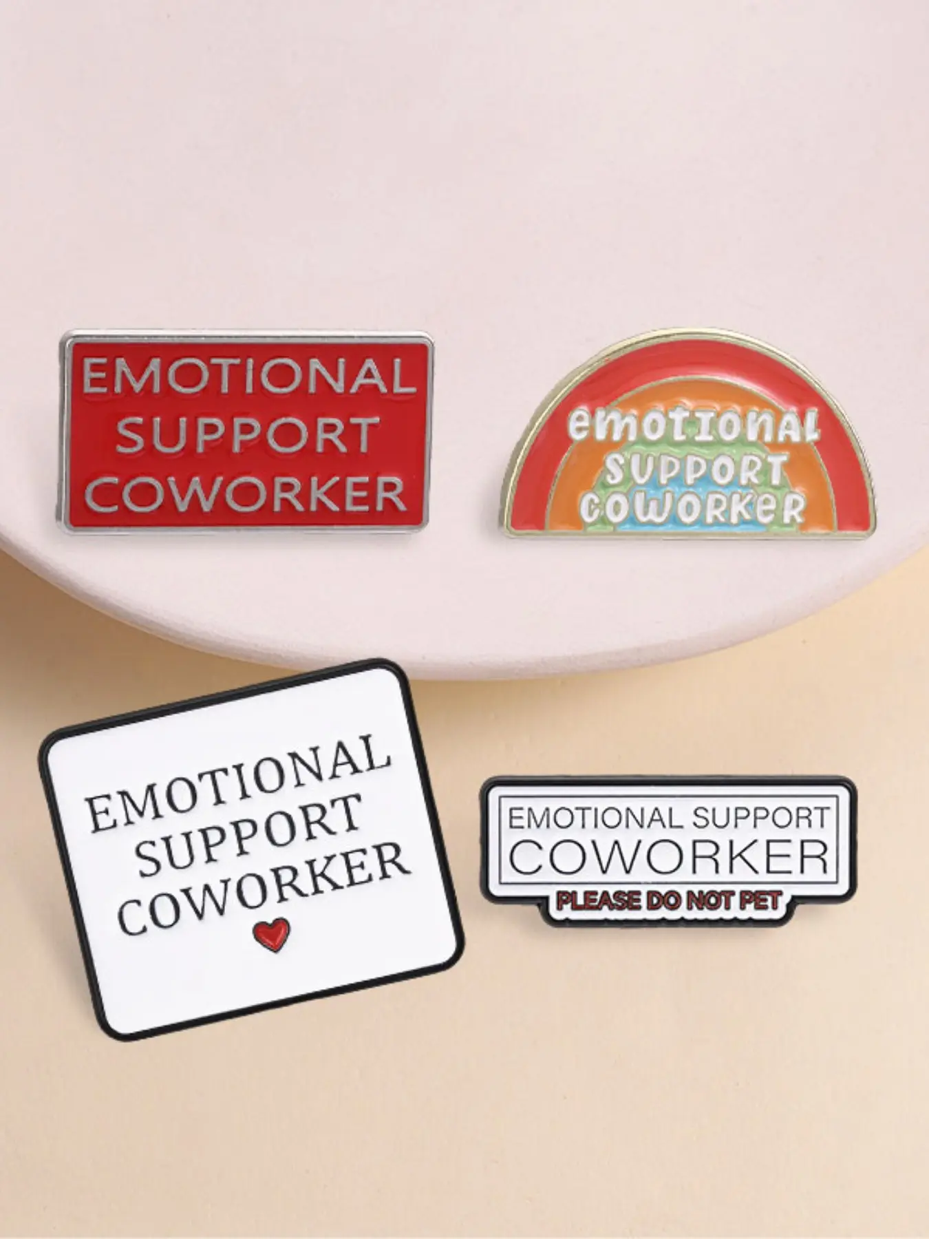 4pcs "Emotional Support Coworker"Text Theme Enamel Pin Brooch,Comforting Colleague Quote in Multiple Designs Badge,Best Gift for Coworkers Brooch Pins