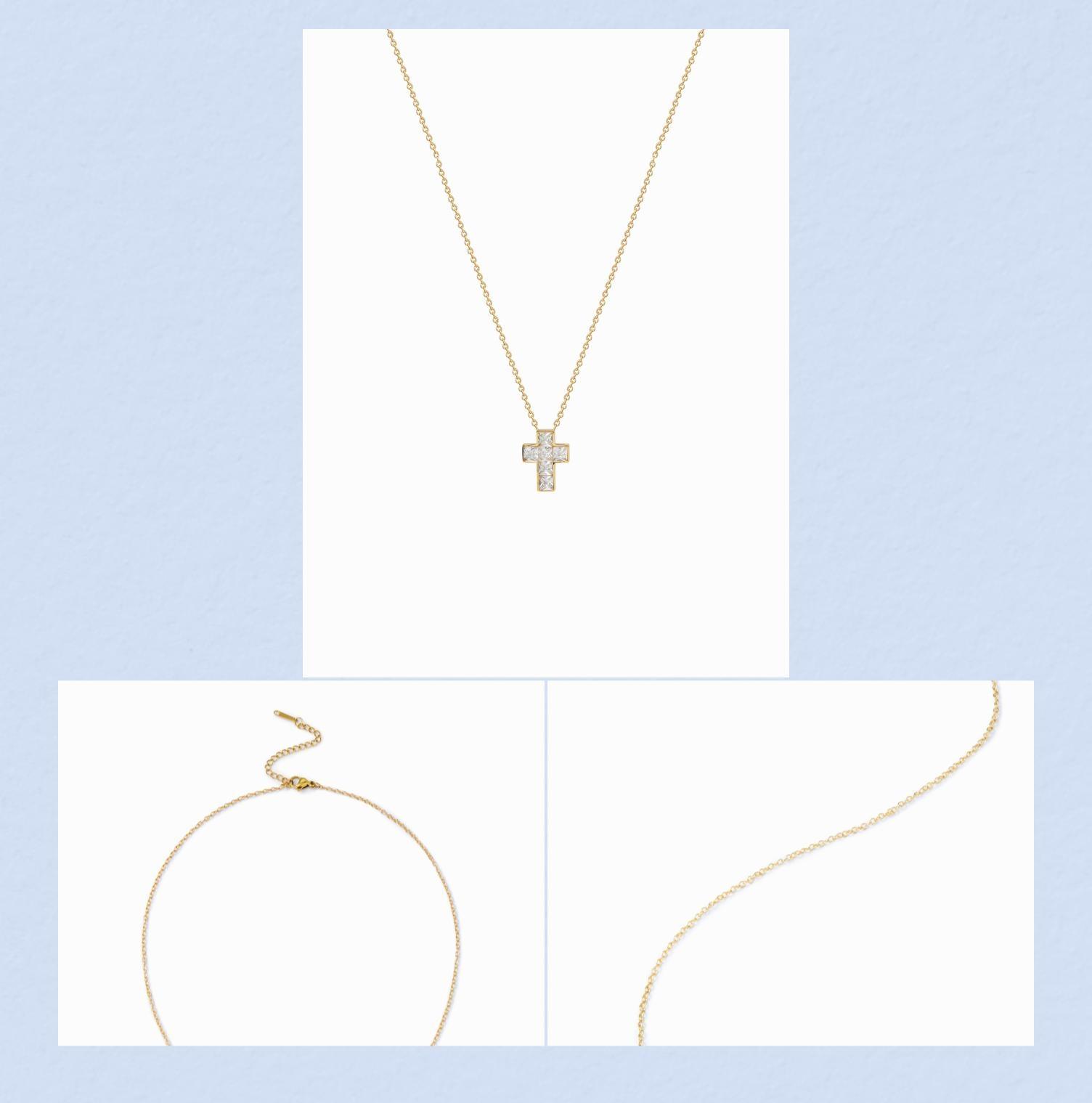 Cider STAINLESS STEEL RHINESTONE DECOR CROSS NECKLACE