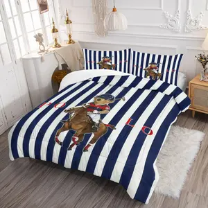 Polo Bear Comforter Set (2/3-Piece, 1 Comforter + 1-2 Pillowcases) – Classic Preppy Style Bedding, Perfect Gift for Timeless Fashion Enthusiasts