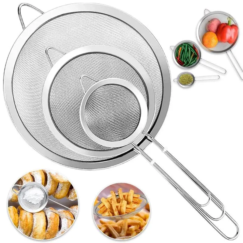 3Pcs/set Ultra Fine Mesh with Handle Filter Screen, Metal Filter Screen Kit, Stainless Steel Filter Screen, Household Kitchen Filter Screen, Dumpling Juice Soybean Milk Filter Oil Strainer, Fine Mesh Sieve, Colander for Kitchen, Strainers and Colanders