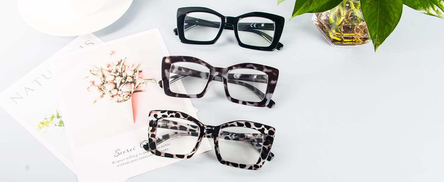Oversized Square Reading Glasses for Women Blue Light 