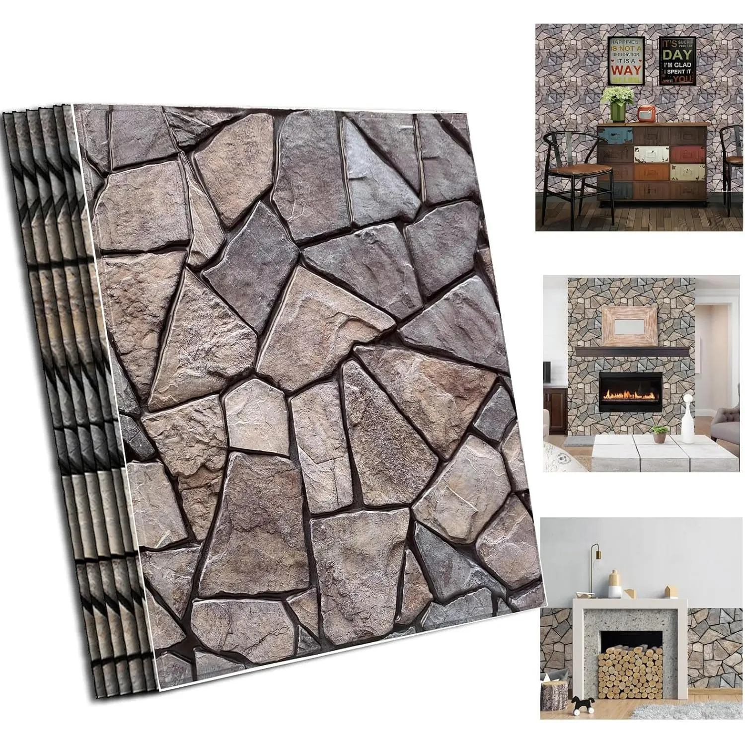 3D Self Adhesive Wall Panels 10 Pcs 3D Faux Brick Wall Panels 11.8"X11.8" PVC Tiles Backsplash DIY Brick Wallpaper Tile for Bedroom Living Room Kitchen Fireplace