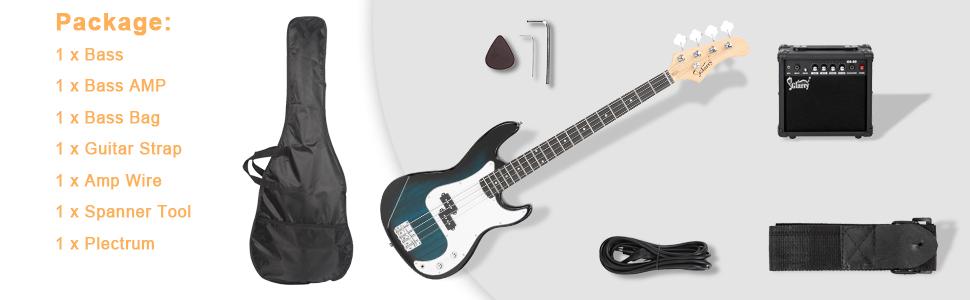 GLARRY Full Size Electric Bass Guitar with 20W AMP, 4 String Beginner Starter Kit with Accessories including Cable, Strap, Bag for Kids and Adults