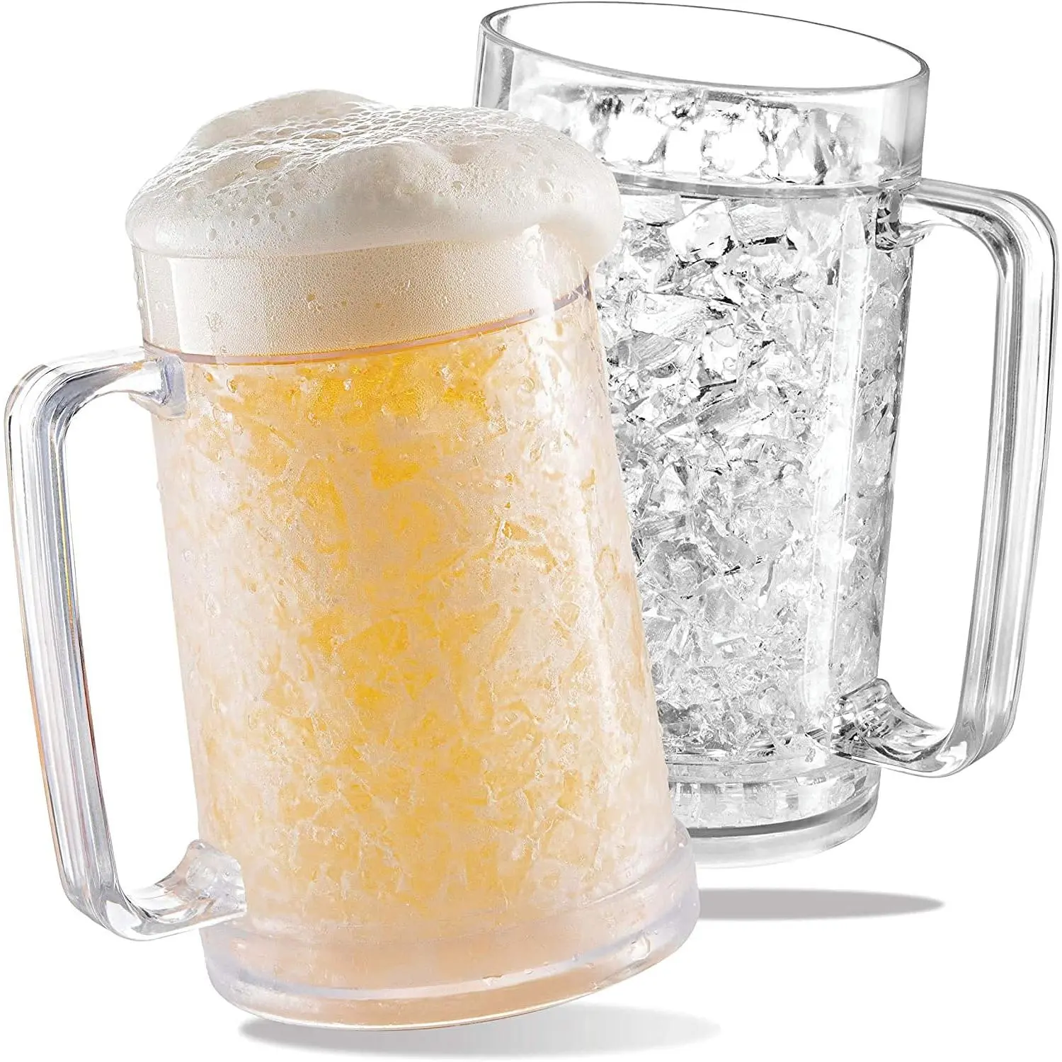 Beer Mugs For Freezer, Double Wall Insulated Plastic Beer Glasses – Freezer Mugs, 16 oz – Perfect Frozen Beer Mugs for Home Bar Accessories, Gifts for Men, 2 Pack