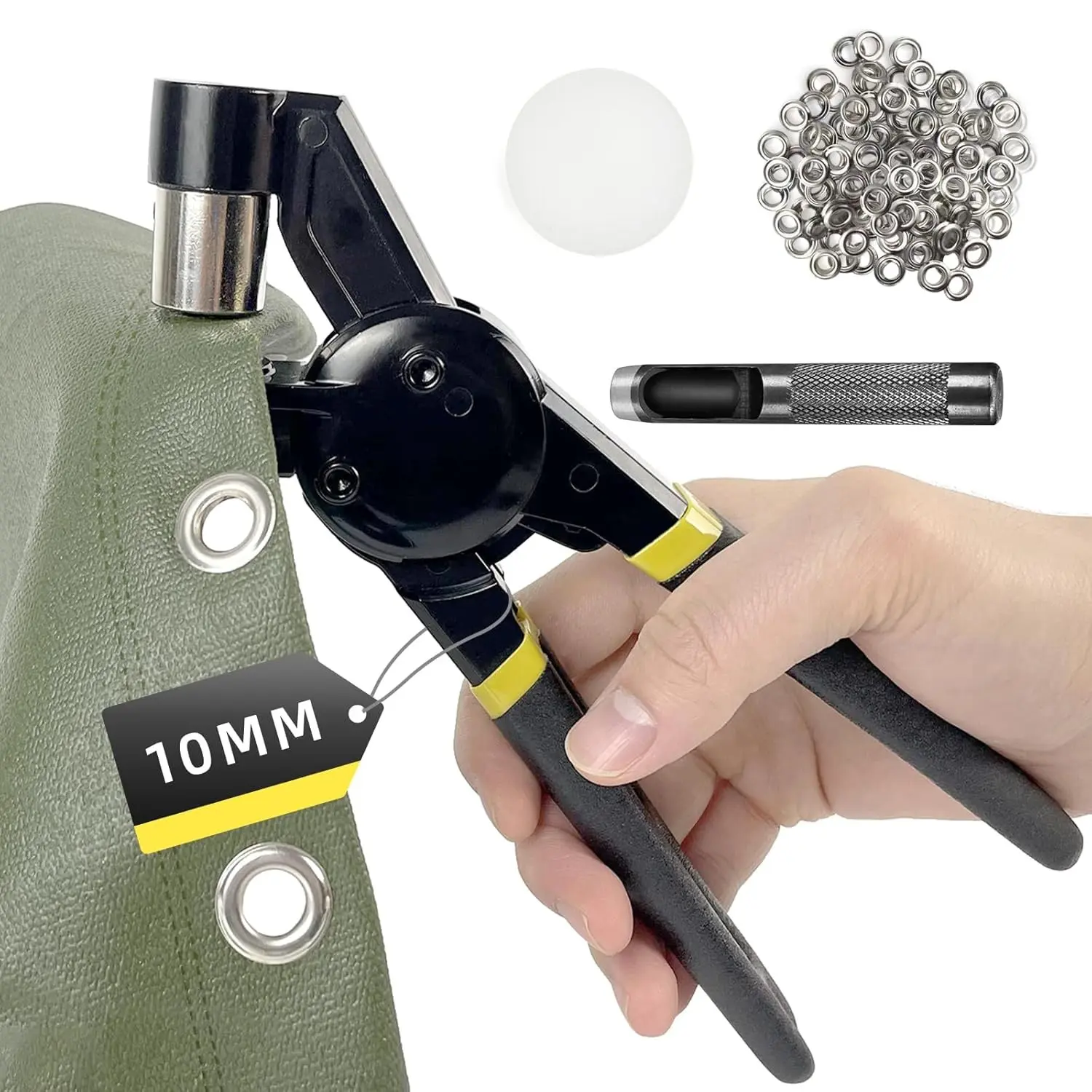 Grommet Tool Kit, 3/8 inch Handheld Eyelet Kit Manual Grommet Press Machine with 500 pcs 10 mm Grommets