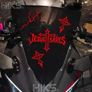 1 set/4 pieces Jesus theme cross + lightning self-adhesive car decals, cool multi-color options; waterproof, sunproof, and fade-resistant; suitable for car body, triangular windows, etc., the best choice for motorcycle modification enthusiasts