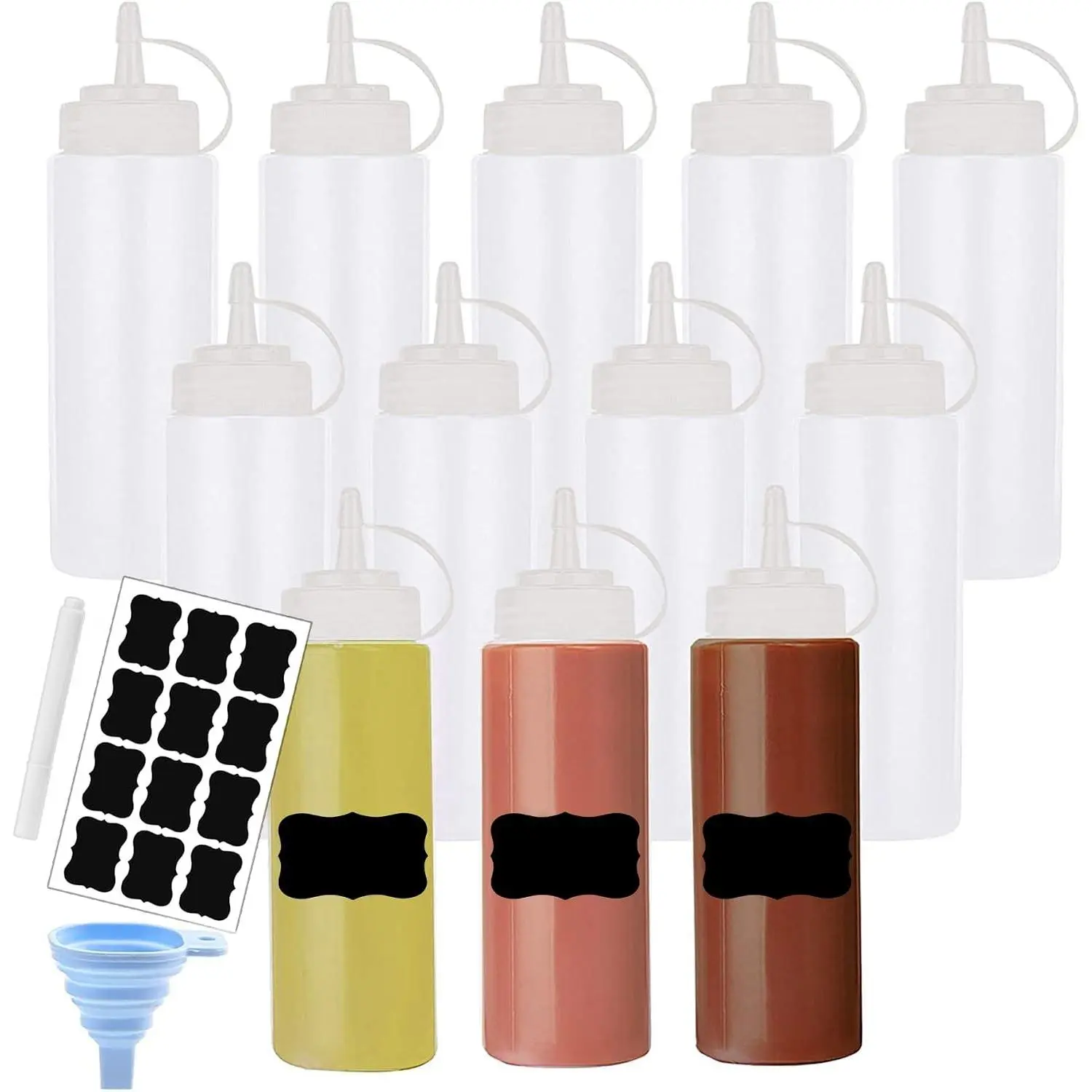 Squeeze Bottle Condiment Squeeze Bottles Plastic ketchup Squeeze Squirt bottle For Sauce, BBQ, Dressing, Paint, Workshop, Pancake Art Dispenser 12 pack 8 OZ