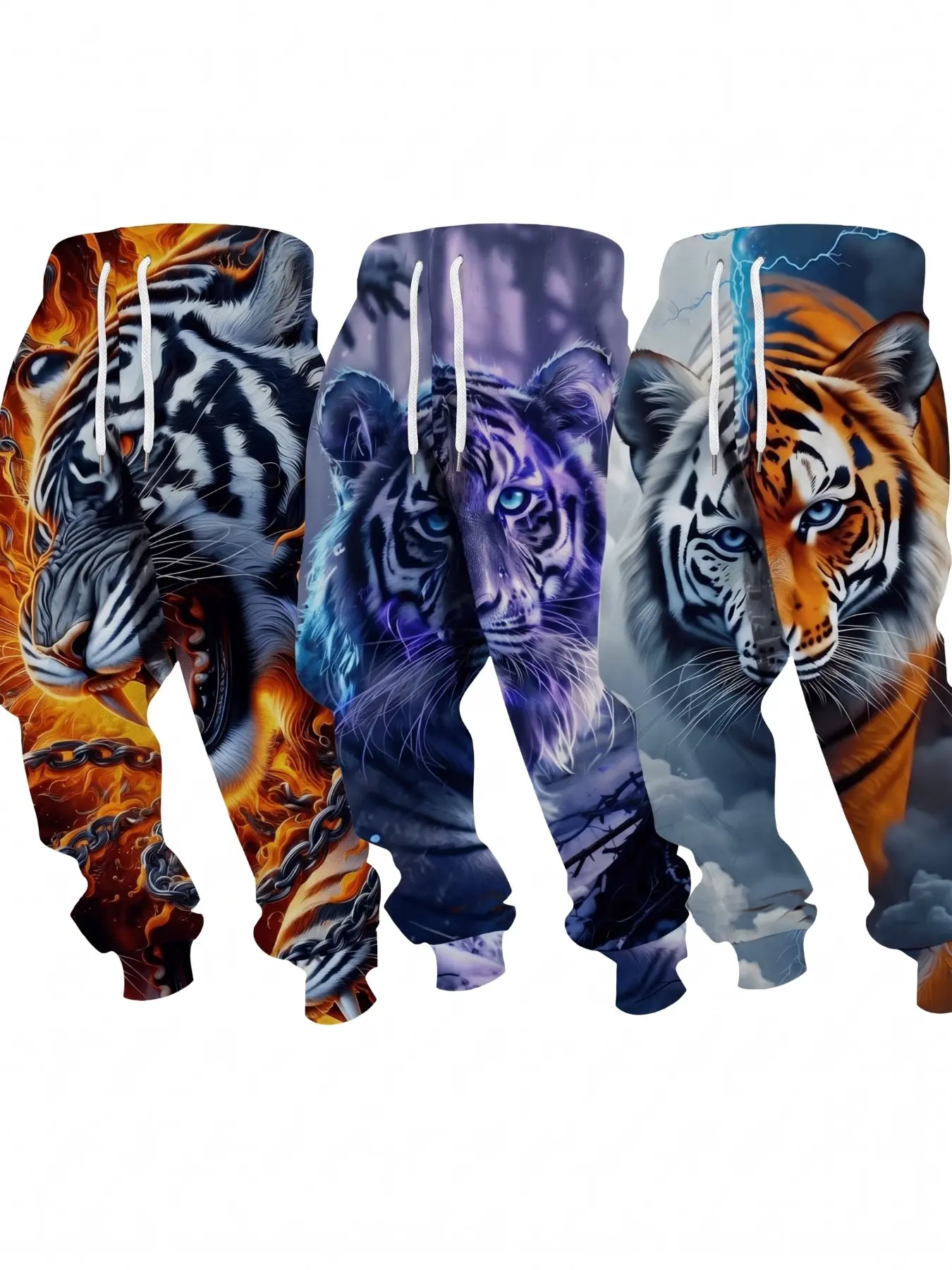 Men's Tiger Pattern Sweatpants, Comfortable Casual Long Pants, Loose-Fitting Mid Waist, Fall & Winter Fashion, All over Print