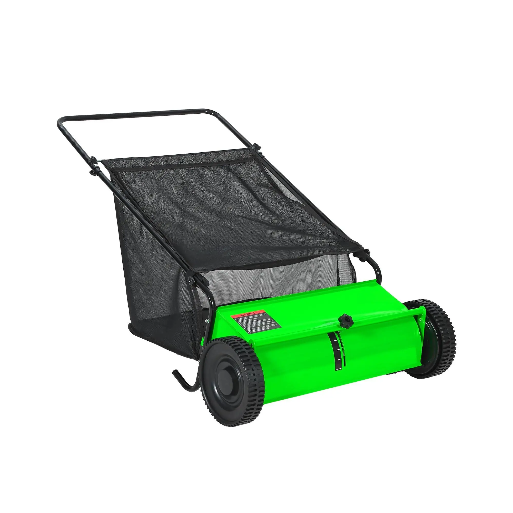 Efficient 26 Inch Push Lawn Sweeper – 7 Cu.ft Heavy-Duty Leaf & Grass Collector, 4 Spinning Brushes, Adjustable Height, Steel Frame, Rubber Wheels – Black