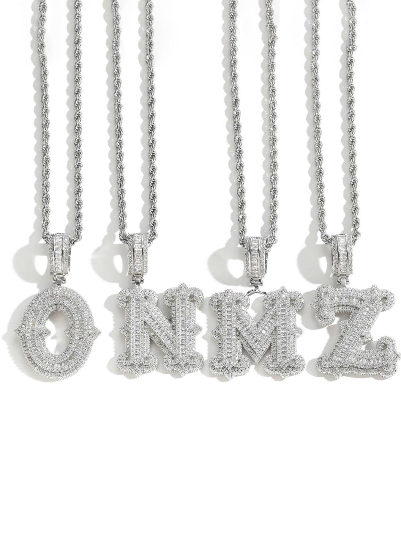 Initials Letter Pendant Necklace, Fashion Alphabet Pendant, Rhinestone Decor Chain Necklace, Hip Hop Jewelry for Party, Daily Decor, Trendy All-match & Exquisite Jewelry for Birthday Gift