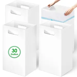 4 Pack Extra Large Disposable Trash Cans, Reusable Portable Garbage Can with Handle, 30 Gallon Extra Thick Collapsible Recycled Cardboard Recycling Bins for Parties, White (30x14x14 Inches)