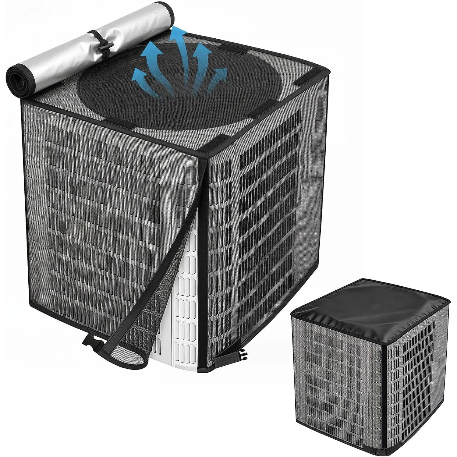 2-in-1 Full Mesh Outdoor AC Unit Cover with Detachable Waterproof Top, Mesh Fabric for Outdoor Protection, Year-Round Use Against Leaves, Debris, Ice, Snow, 24x24x30in