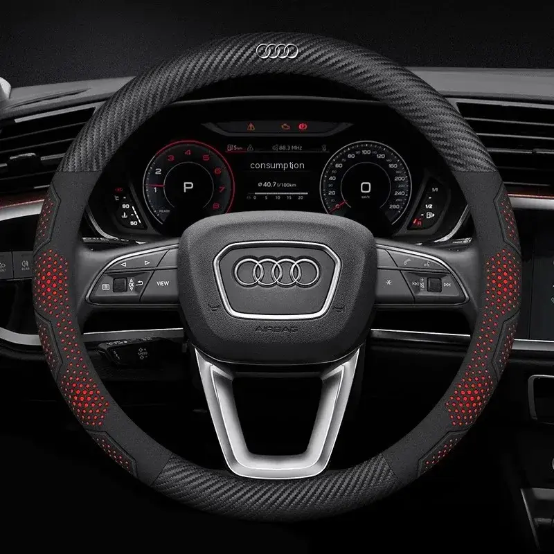 Premium Carbon Fiber Steering Wheel Cover for Audi - Enhanced Grip, Comfortable Drive, Durable & Lightweight, Easy Installation, Stylish Upgrade for A1-A8, Q2-Q8, TT, RS, S Models, High-Performance Aesthetic