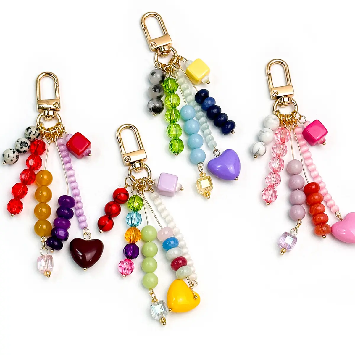 Cute Acrylic Beaded Keychain Colorful Heart Star Charm Clip Set Dopamine Multi Color Pearl Lanyard Aesthetic Y2K Purse Backpack Bag Pendant Accessories Gift for Girls