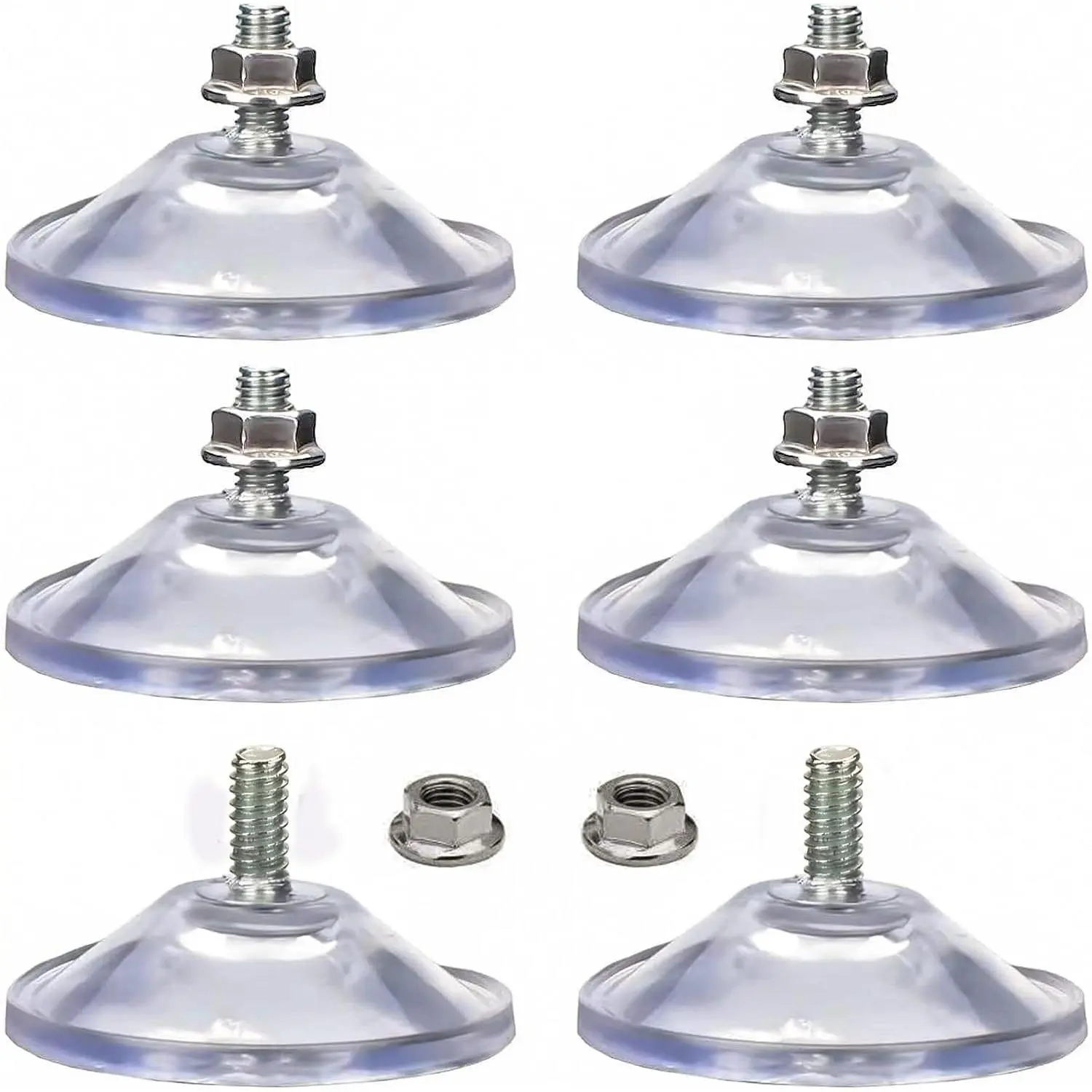 M6 x 14 6 PCS Heavy Duty Suction Cups for Windows & Glass, Strong Reusable Suction Cups No Residue Window Suction Cups for Car, Aquarium, Smooth Surfaces, Outdoor Decor, Mounting Hooks, Tools