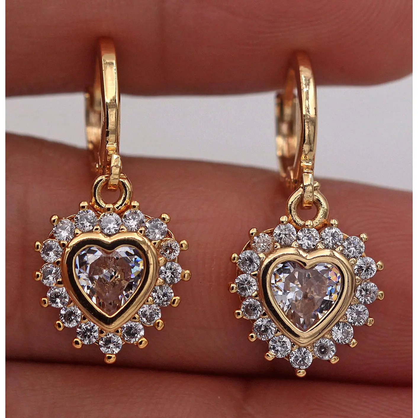 18K Gold Plated - Flower Heart Clear White Topaz Zircon Jewelry Gift Gemstone Fine Jewelry Friend Family Party Gift Women Luxury Earrings