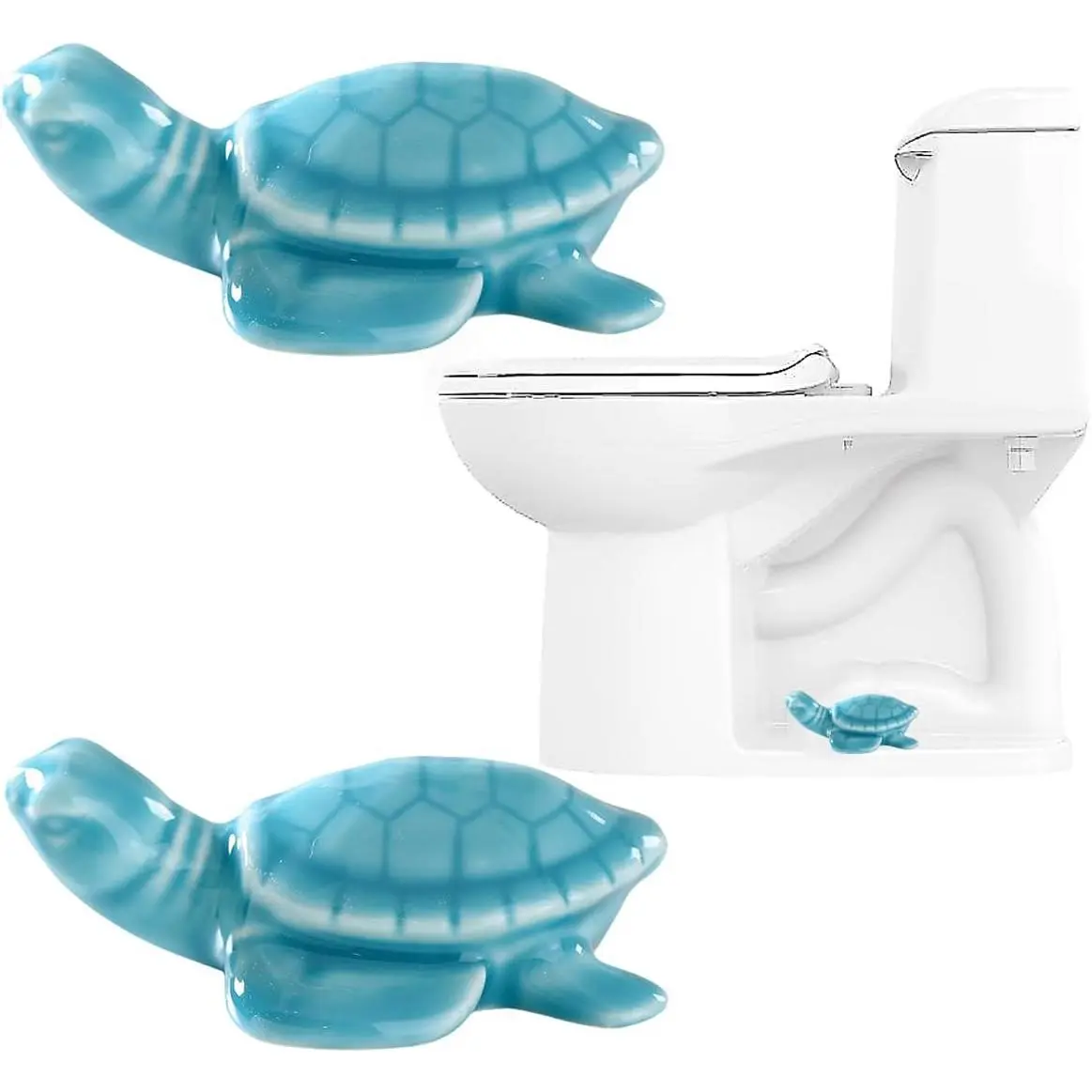 Cute Turtle Toilet Bolt Caps Ceramic Sea Turtle Toilet Bolt Covers Decorative, Set of 2 Toilet Screw Cover Caps, Toilet Caps for Bottom of Toilet, Toilet Bowl Caps for  Bathroom Decor (F)