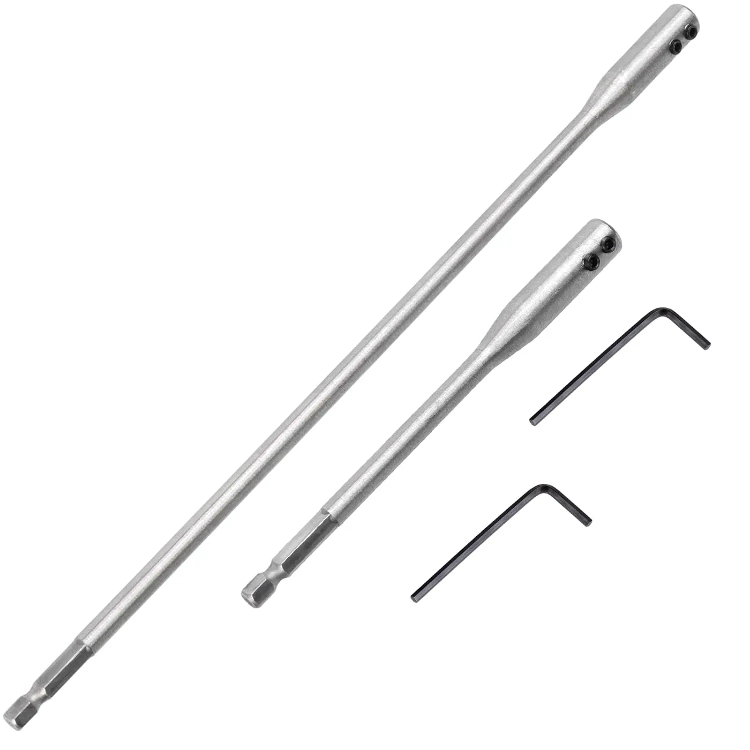 4 count 1/4 Drill Bit Extension Set, High Carbon Steel, 6 and 12 Inches Spade Drill Bit Extension with 2- Key Spade Bit Extension Set for Furniture Carpentry Woodworking and Construction
