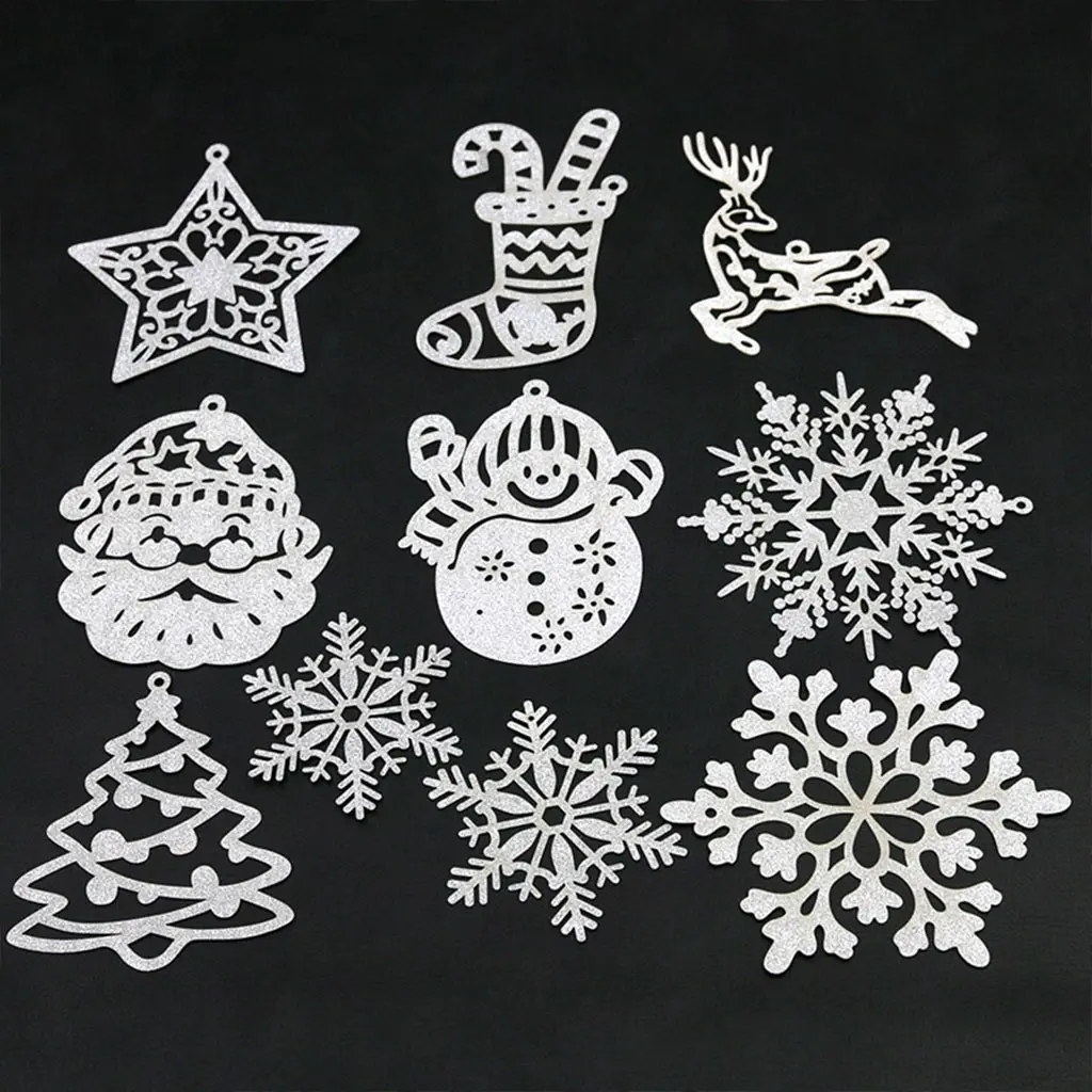 20pcs Christmas Paper Hanging Decorations, Glitter Laser Snowman Snowflake Santa Cards, DIY Craft Kit, 5.5-11cm, Festive Ornaments