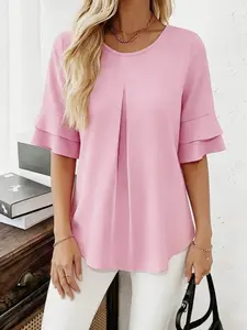 Women's Summer Loose Fit Slimming Ruffle Five-Quarter Sleeve Top Shirt, Everyday Stylish and Comfortable, Perfect for Warm Weather