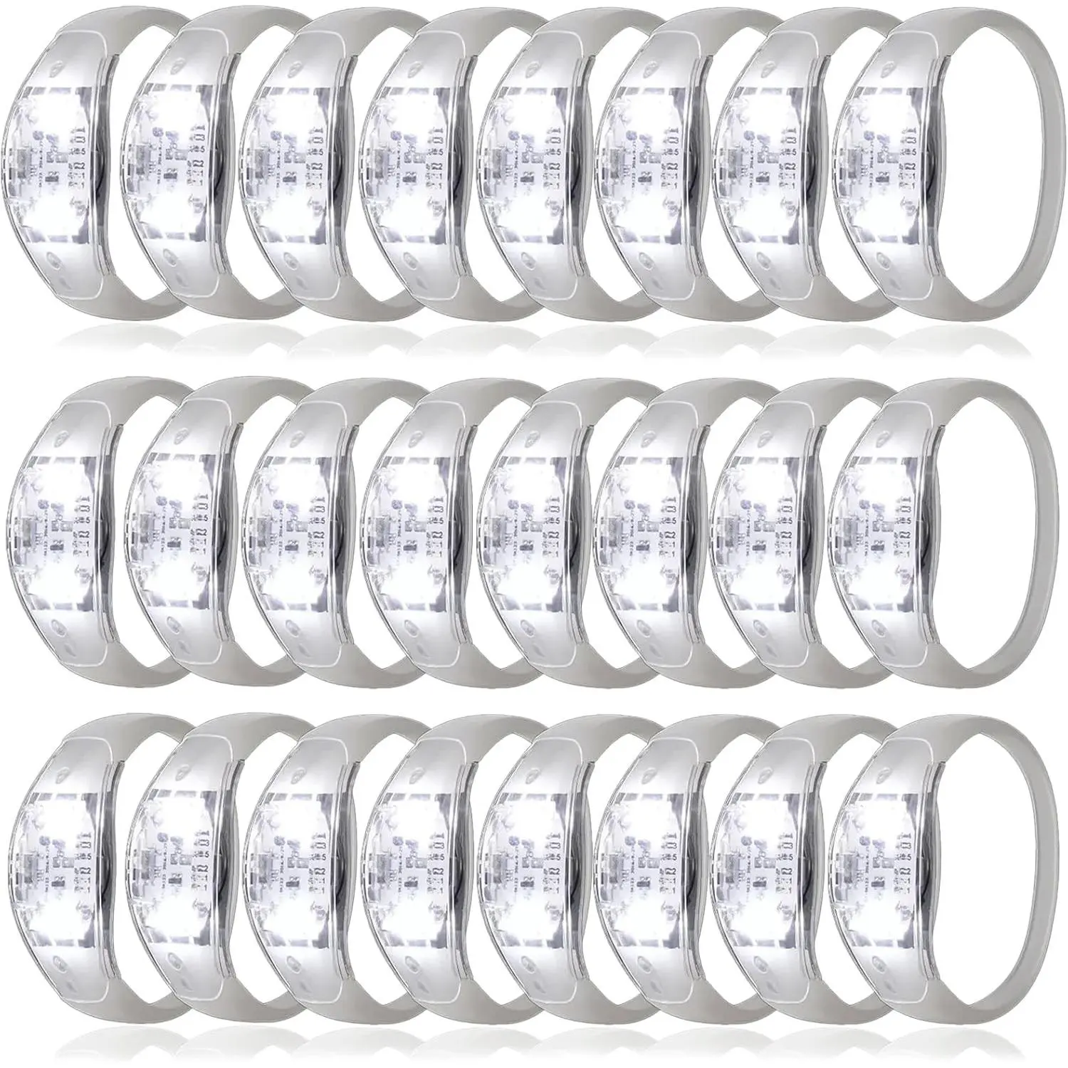 24 Pcs Sound Activated LED Glow Flashing Strobe Bracelets for Wedding Carnival Concerts Night Events Rave Game Prizes Birthday Party Favor (white)