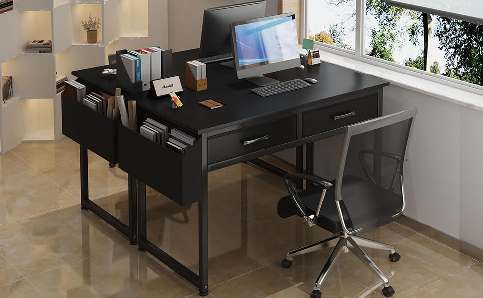 Computer Desk with Fabric Drawers for Home Office Bedroom, 40 Inch Small Gaming Desk with 2 Drawers, Study Writing Table PC Desks