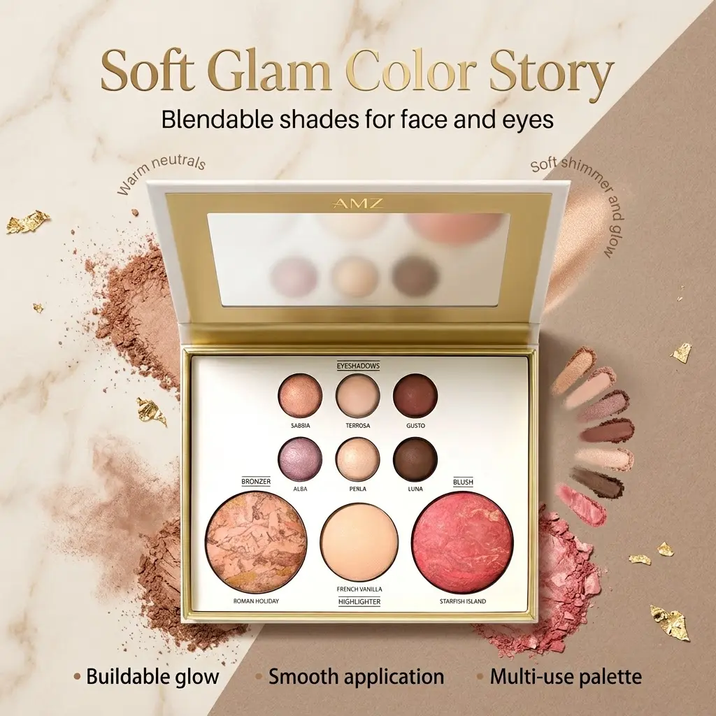 All-in-One Makeup Palette with Eyeshadow, Blush, Highlighter and Contour, Blendable Multi-Use Face and Eye Palette with Mica for Natural, Radiant Looks, Daily Makeup, Parties and Travel