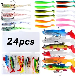 24-Pack Lead Fish T-Tail Soft Bait Set, Lure Soft Fishing Baits, Fake T-Tail Rolled Tail Soft Bait, Ideal for Anglers