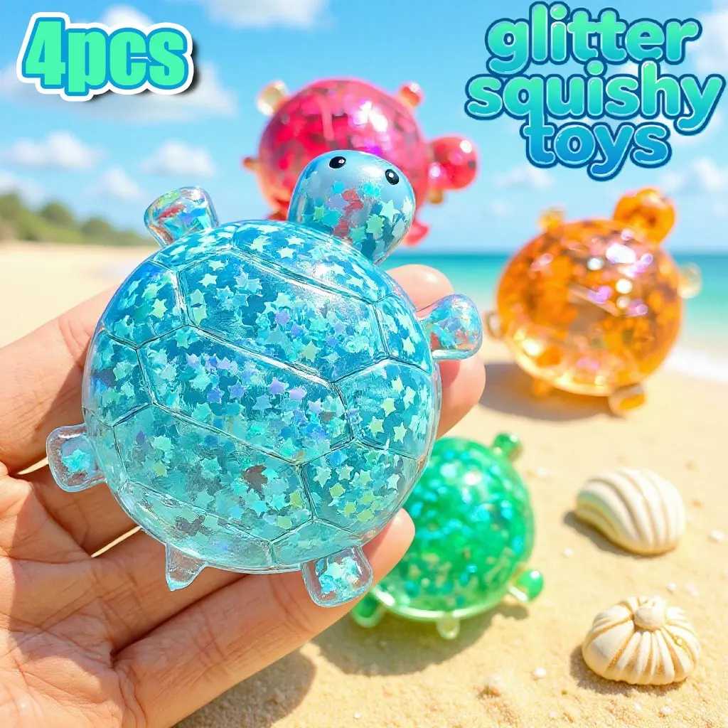 4pcs Glitter Turtle Shape Squeeze Toy, Stress-Relieving Fingertip Sensory Toy, Anti-Stress Sensory Toy, Turtle Decompression Toy